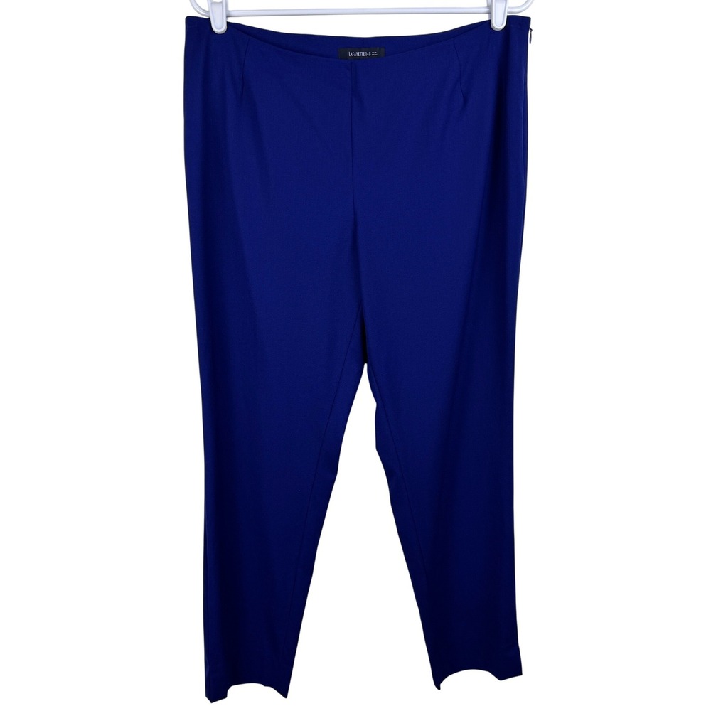 Lafayette‎ 148 NY Women's Stanton Blue Wool Blend Side Zip Straight Leg Pants 12